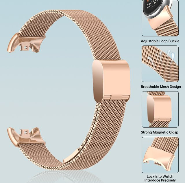 Lusili Uhrenarmband Xiaomi Band 8, Edelstahl, Roségold, Unisex - Bild 1