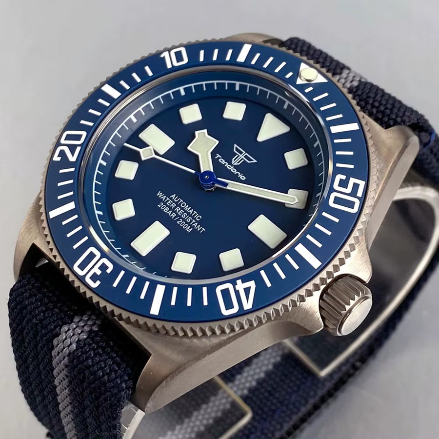 Tandorio Taucheruhr, Automatik, Titan, 42 mm, Saphirglas, Blau, Herren - Bild 2