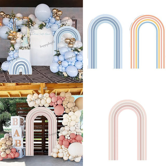 Regenbogen Bogen Schaumstoffplatte im Boho-Stil für Geburtstage und Hochzeiten, Mehrfarbig (Beige, Blau, Khaki), Höhe: 170 cm - Bild 1
