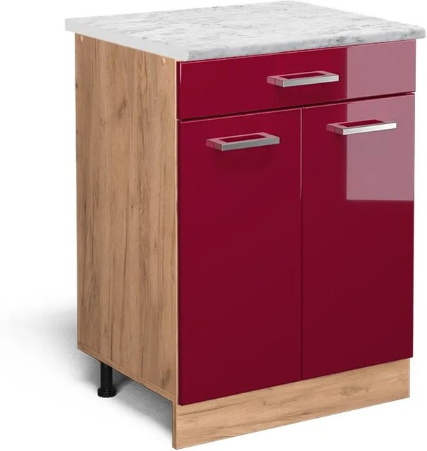 Vicco R-Line Schubladenschrank für die Küche in Bordeaux Hochglanz mit Marmor-Optik, Breite: 60 cm - Bild 1
