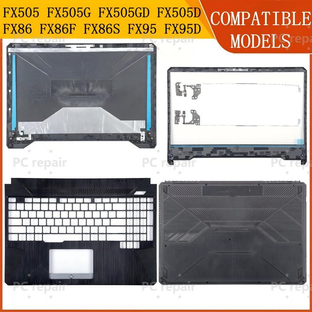 Asus TUF Gaming FX505 Ersatzgehäuse Set in Schwarz für 15,6 Zoll mit Rückabdeckung, Lünette, Scharnieren, Handballenauflage und Bodenabdeckung - Bild 1