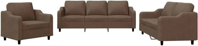 vidaXL 3-teilige Sofagarnitur in Braun aus Stoff mit Kissen und Armlehnen für das Wohnzimmer - Bild 1