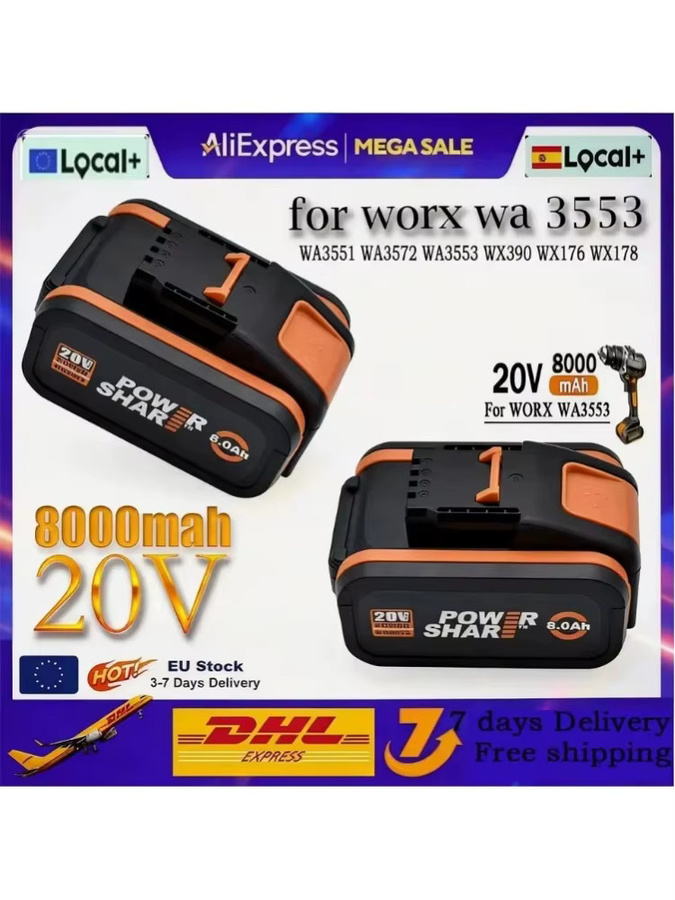 Worx Lithium-Ionen-Ersatzakku 20V mit 8,0 Ah für WX176, WX550, WX386 und weitere Modelle - Bild 7