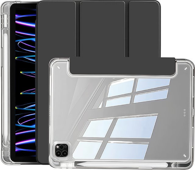 QIJUN Klare Kristall Tablet Hülle mit Stiftfach für iPad Pro 12,9 Zoll (2018-2022) aus PU-Leder mit Magnet-Standfunktion in Transparent und Grün - Bild 1