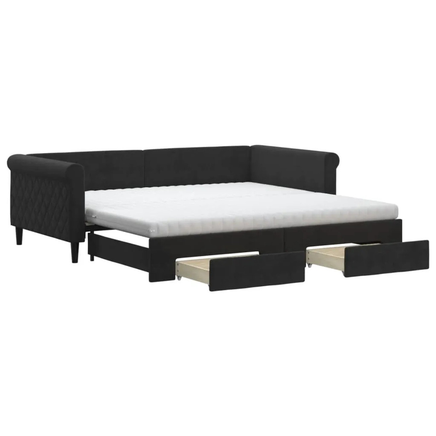 vidaXL Tagesbett aus Samt mit ausziehbaren Schubladen, Schwarz, B/T/H: 100 x 200 x 68 cm bis 120 x 200 x 68 cm - Bild 2