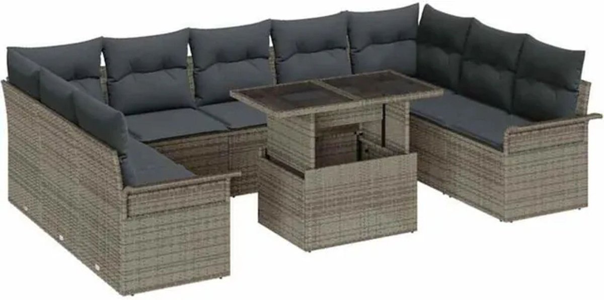 Vidaxl Garten-Sofa-Set aus Polyrattan in Grau, 10-teiliges Loungemöbel-Set, B/T/H: 100 x 55 x 73 cm - Bild 1