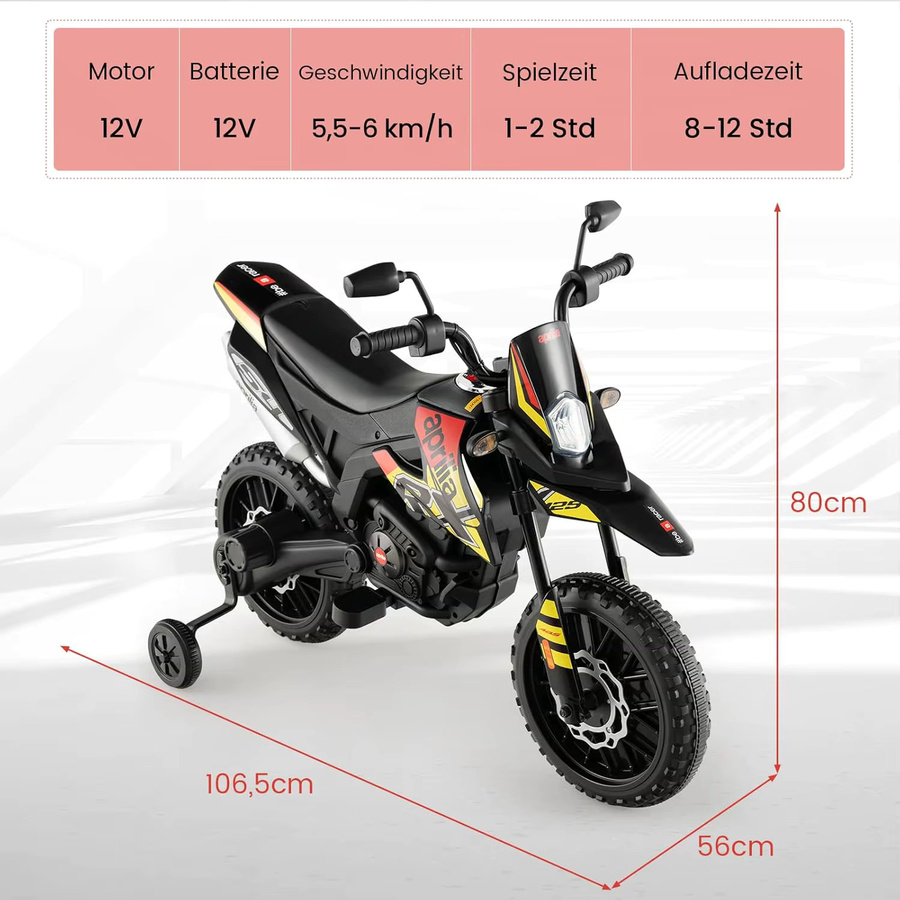 GOFLAME Aprilia Elektro-Motorrad für Kinder, 12-V-Kindermotorrad, Schwarz - Bild 4