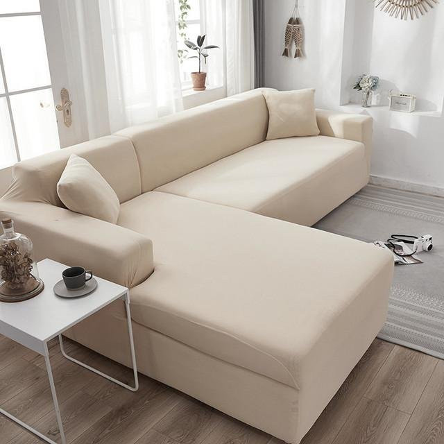 Housmife Ecksofa-Bezug aus elastischem Spandex für L-förmige Sofas, grauweiß, Breite: 90-140 cm - Bild 1