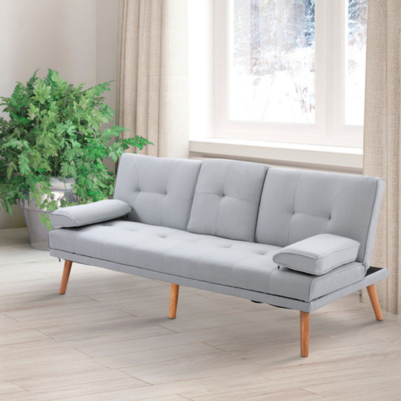 HOMCOM Schlafsofa 3-Sitzer in Grau aus Leinen und Massivholz mit Metallgestell, B/T/H: 181 x 95,5 x 72 cm - Bild 1