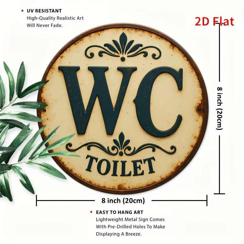 Vintage WC-Toilettenschild Potdemiel aus Aluminium in Beige mit floralem Design, rund, Durchmesser: 20,32 cm - Bild 2