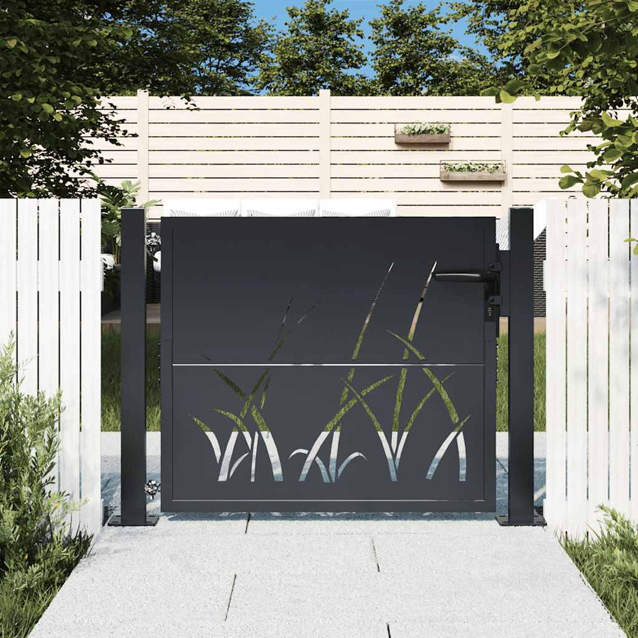 vidaXL Gartentor aus verzinktem Stahl in Anthrazit mit Gras-Design, B/H: 105 x 80 cm - Bild 3