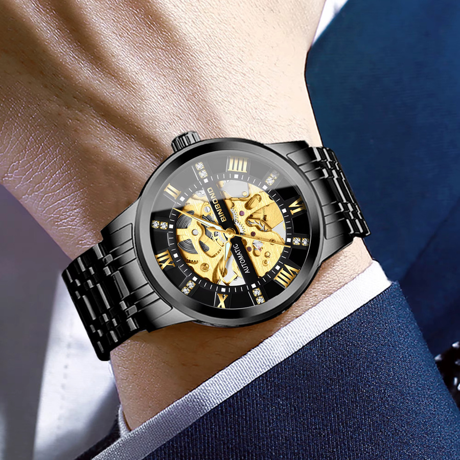 BINBOND Armbanduhr Automatik, Edelstahl, Schwarz, Herren - Bild 3