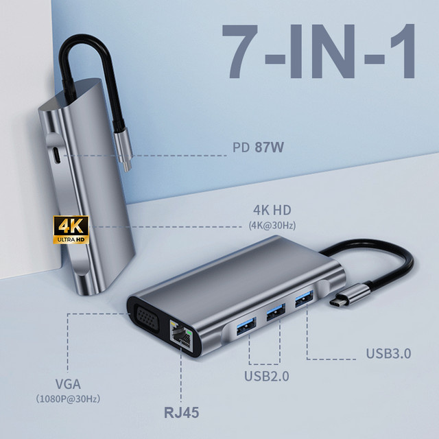 Basix USB C Hub mit HDMI 4K UHD, USB 3.0 und 100 W PD Schnellladung für MacBook Pro und Air - Bild 1