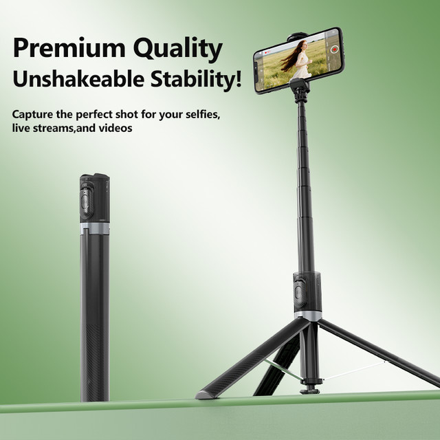 QAML All-in-One Selfie-Stick und Stativ mit kabelloser Fernbedienung, 165 cm, ausziehbar, in Schwarz oder Weiß - Bild 1