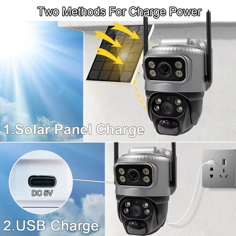 V380 WiFi Solar IP Kamera Outdoor mit Dual Objektiv, PTZ und PIR Bewegungserkennung zur CCTV Überwachung - Bild 3