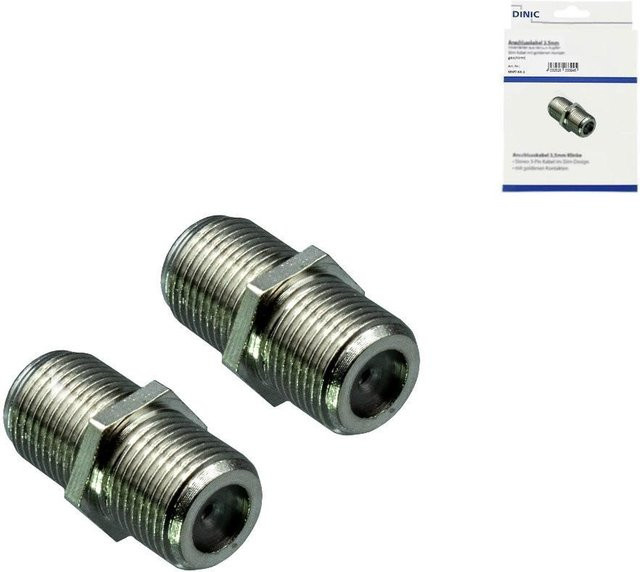 DINIC F-Verbinder Set mit F-Buchse auf F-Buchse und Verdrehschutz, Silber, 2 Stück - Bild 1