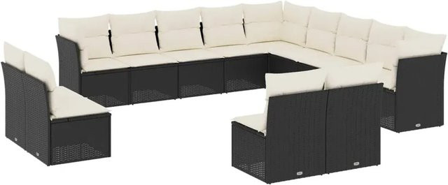 vidaXL 13-tlg. Garten-Sofagarnitur in U-Form aus Polyrattan mit Kissen in Schwarz-Creme - Bild 1