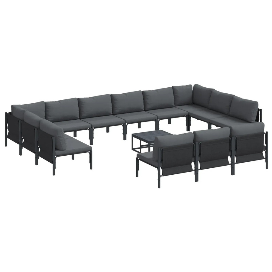 vidaXL Garten-Sofa-Set 14-teilig aus pulverbeschichtetem Stahl in Anthrazit mit Polsterkissen - Bild 2