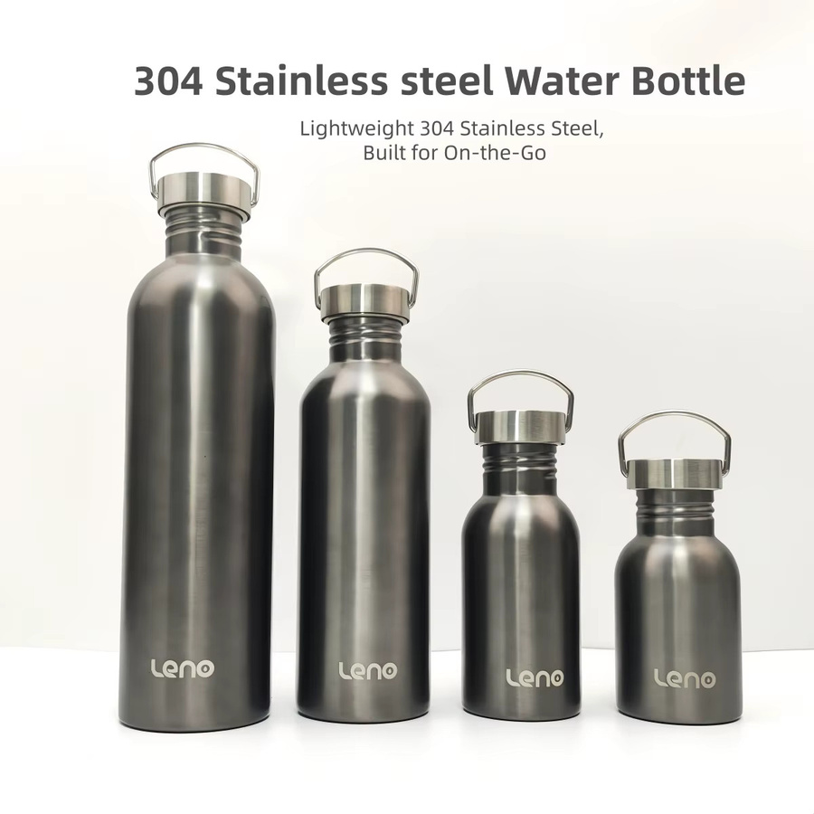 Leno Edelstahl-Wasserflasche in Silber, 350 ml, einwandige Weithals-Trinkflasche mit Schraubverschluss für Sport und Fahrrad - Bild 4