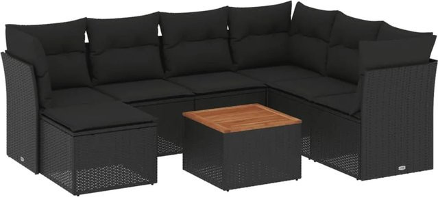 vidaXL 8-tlg Garten-Sofagarnitur mit Kissen aus Poly-Rattan und Akazienholz in Schwarz - Bild 1