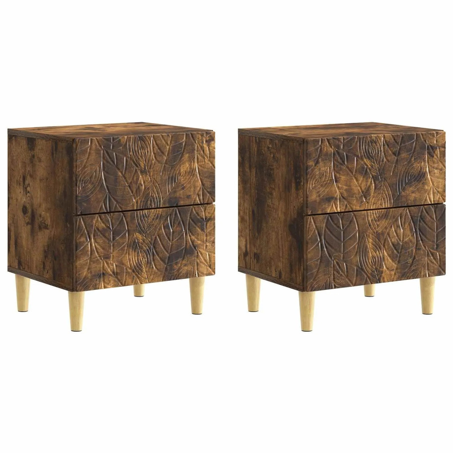 vidaXL Nachttisch Set 2 Stück aus Eukalyptus und Holzwerkstoff in Geräucherte Eiche, modern, B/T/H: 43 x 34,5 x 48 cm - Bild 2