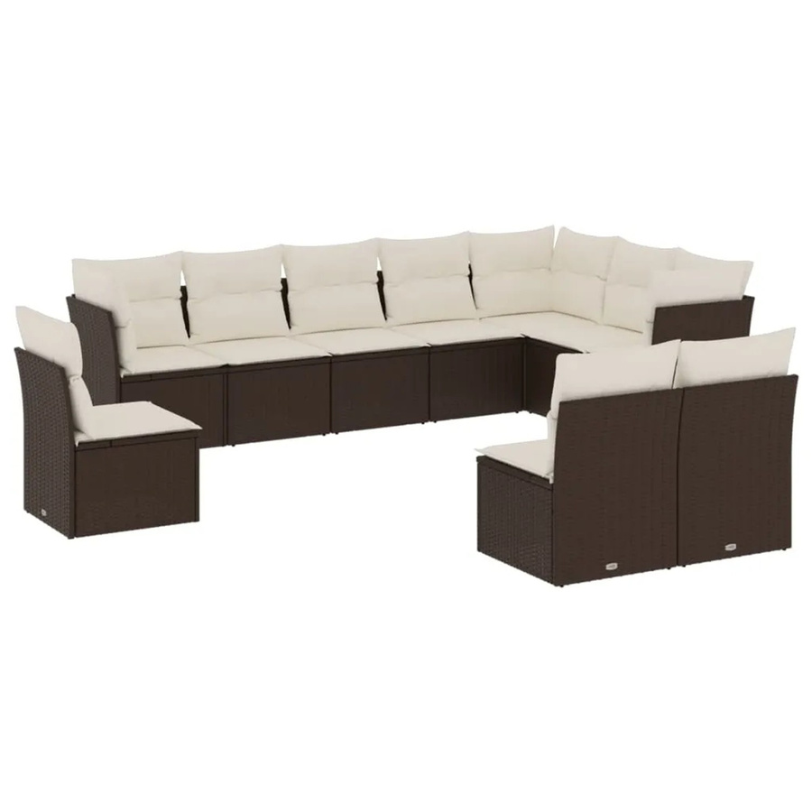 vidaXL 10-teilige Garten-Sofagarnitur in L-Form aus braunem Poly-Rattan mit cremeweißen Kissen und Stauraum - Bild 2