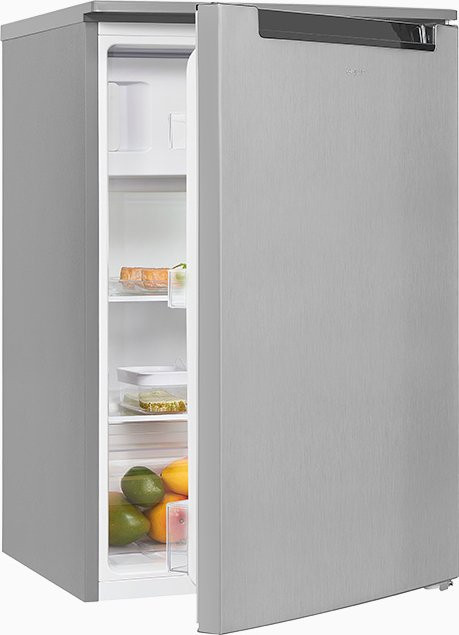 Exquisit KS15-4-E-040E Kühlschrank in Silver Inoxlook, Standgerät mit Gefrierfach, B/T/H: 55 x 58 x 139 cm - Bild 1