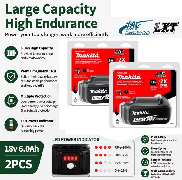 Makita 18V Akku-Set mit 6,0 Ah Akku und Ladegerät in Schwarz für Elektrowerkzeuge - Bild 1