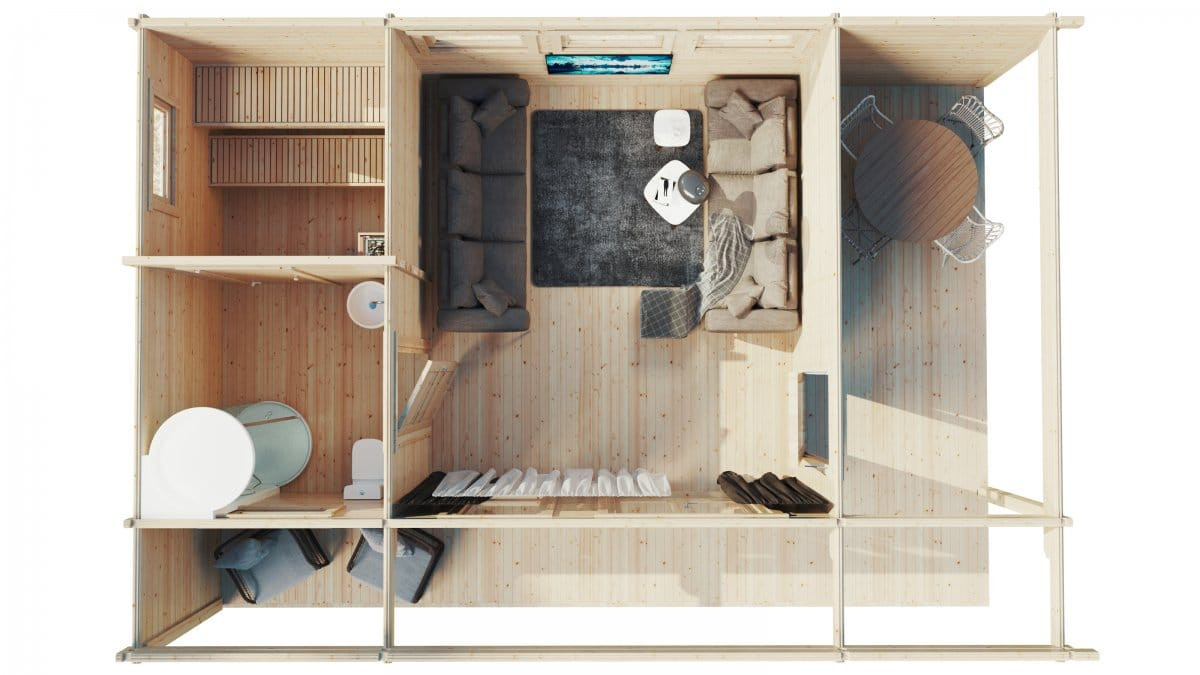 Gartenhaus Hansa Lounge XXL mit Sauna, Blockhaus mit Flachdach, B/T: 8 x 5 m - Bild 2