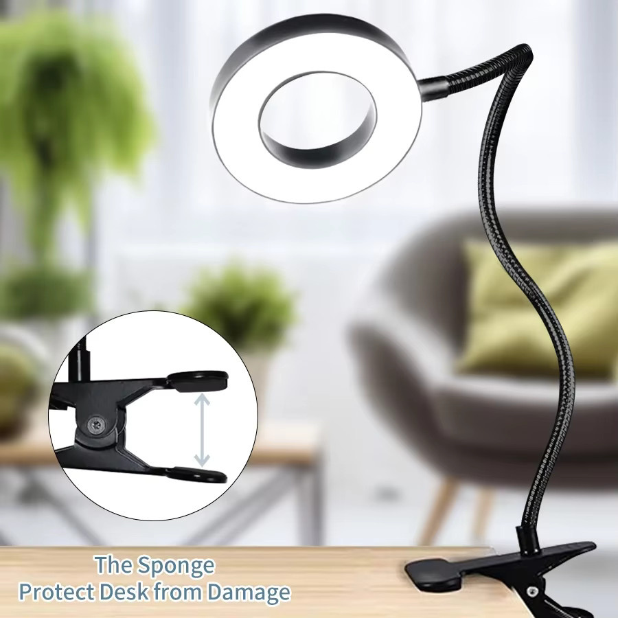 ATcomm LED Clip-On Schreibtischlampe mit Dimmer und CCT für Augenschutz, Schwarz - Bild 5