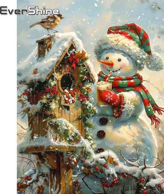 Evershine Diamant-Gemälde Weihnachten Schneemann Landschaft Mosaik Wanddekoration Multicolour B/H: 30,0 x 20,0 cm - Bild 1