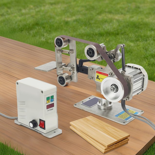 Mini Elektrischer Bandschleifer mit 550W und Digitalanzeige, Tischschleifmaschine und 90 Grad drehbare Tischpoliermaschine mit 100 mm Rad, Farbe: Silber - Bild 1