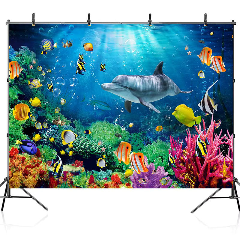 Bonvvie Unterwasser Welt Fotohintergrund mit Delphin, Korallen und Algen in Blau für Kindergeburtstag und maritime Dekoration - Bild 2