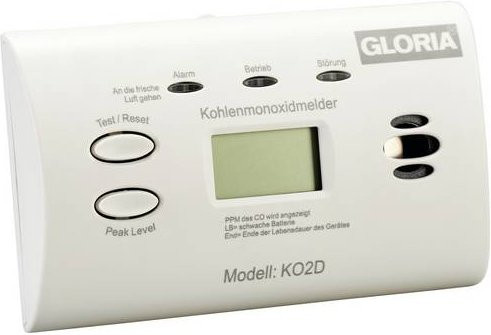 Gloria Kohlenmonoxidmelder KO2D batteriebetrieben mit Display in Weiß B: 11,6 cm, T: 4,0 cm, H: 7,2 cm - Bild 1