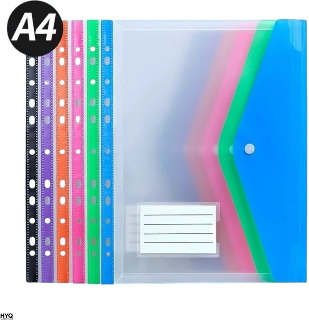 6er Set Kunststoff-Clipmappen A4 in Mehrfarben mit Klebeschnallen und 11 Lochung für Aktenordner - Bild 1