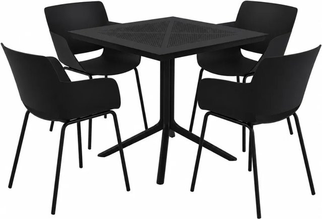 DELUKE Gartenmöbel-Set HANNA Bistroset mit Tisch und 4 Stühlen aus Kunststoff in Schwarz, B/T/H: 196 x 80 x 80 cm - Bild 1