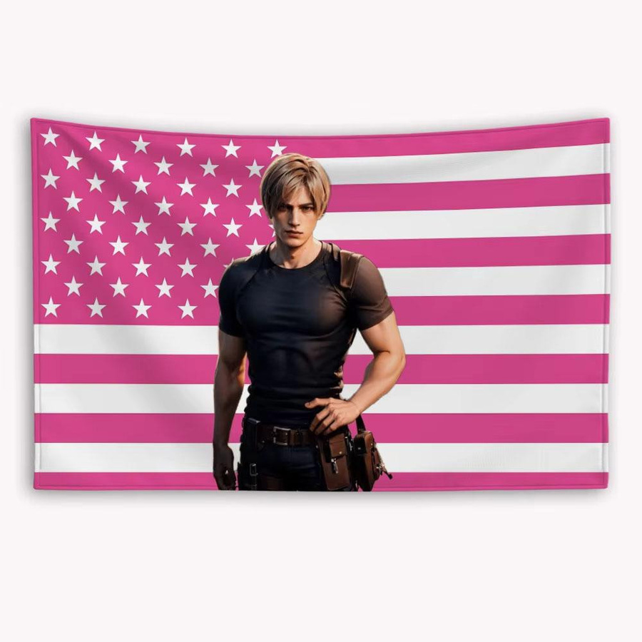 Sika Wandteppich Leon Kennedy Rosa Amerikanische Flagge Dekoration aus Polyester, Breite: 74 cm, Höhe: 94 cm - Bild 2