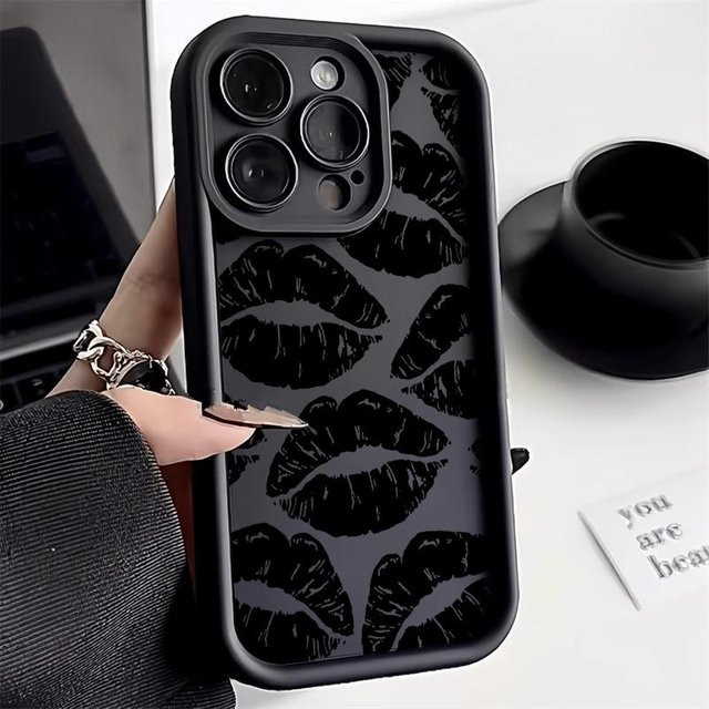 Silikon Handyhülle mit Sexy Girl Lippen Design für Samsung Galaxy S25 Ultra, S24, S23 FE, A55, A35, A54, A34, A15 und weitere Modelle, Farbe: Schwarz - Bild 1
