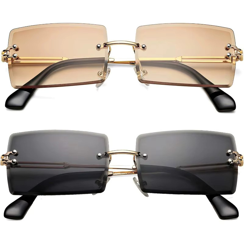 ZUIDID Brille, randlos, quadratisch, Metall, braun, Unisex - Bild 2