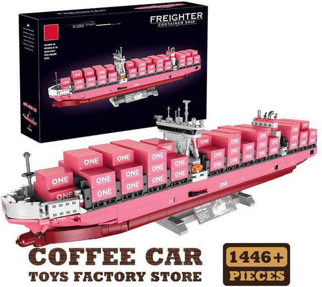 Rosa Frachtschiff, Bausteine Set, Containerschiffe, ab 14 Jahren - Bild 1
