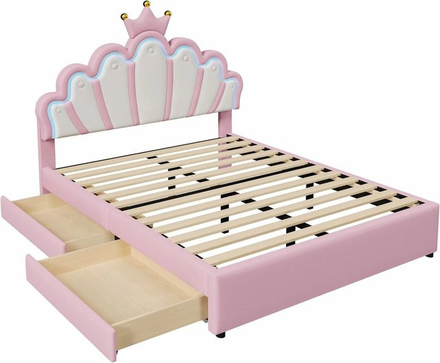 okwish Polsterbett mit LED-Beleuchtung und Schubladen in Rosa, B/T/H: 140 x 200 x 143 cm - Bild 1