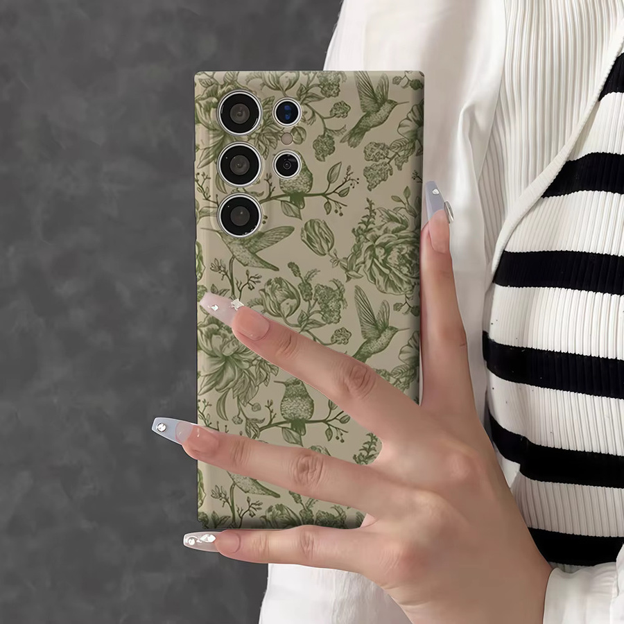 Stoßfeste Doppelschicht Handyhülle mit Vintage Grüner Pfingstrose und Kolibri für Samsung Galaxy S26 S25 S24 Ultra Plus - Bild 5