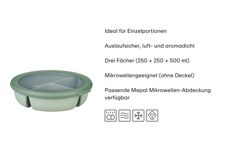 Mepal Bento Bowl Cirqula in Nordic Blue mit 1000 ml Gesamtvolumen (250 ml + 250 ml + 500 ml) - Bild 2