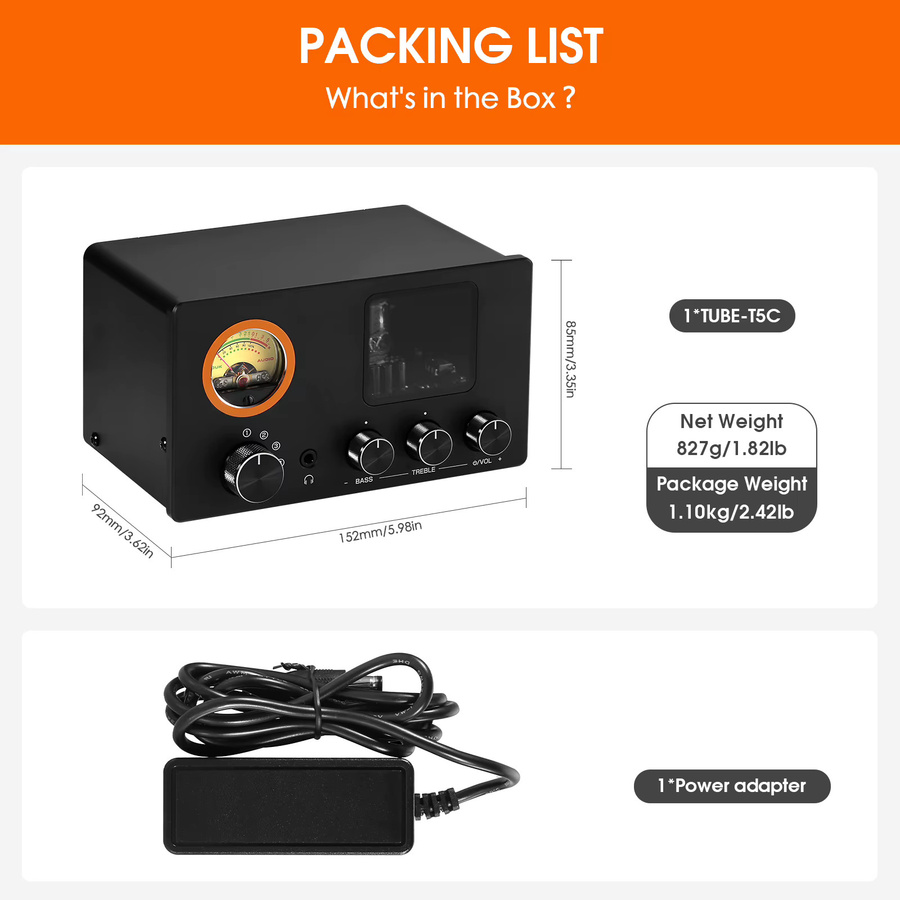 Nobsound TUBE-T5C 4-Wege Audio Selector Splitter Mini Stereo Röhren-Vorverstärker mit VU-Meter in Schwarz - Bild 5