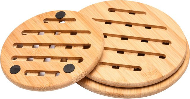 HDSAL Runde Bambus-Wärmedämmpads für die Küche, Braun, Durchmesser: 19,5 cm und 15 cm - Bild 1