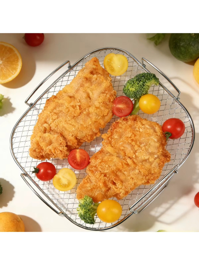 FEB.WIND Heißluftfritteusen-Korb aus Metall in Silber, Antihaft-Netzkorb-Set als Heißluftfritteusen-Einsatz und Drahtgitter für Dampfgaren und Bratwerkzeuge - Bild 5