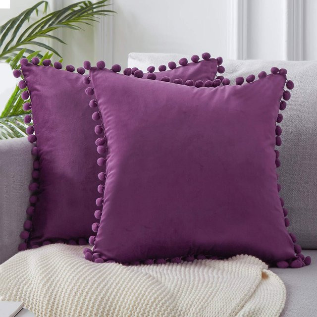 Dekorativer Samt Kissenbezug mit Falten von Yiran Furniture in Violett, B/T: 30 x 30 cm - Bild 1