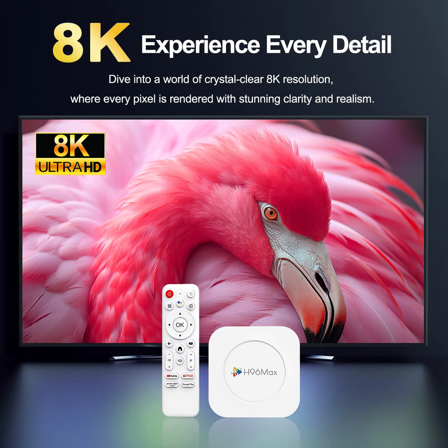 H96 MAX M1 Plus Android 14.0 Smart TV-Box mit 4GB RAM und 128GB Speicher, 8K HDR10, WIFI6, Bluetooth 5.4 und LAN, Media Streamer in Weiß - Bild 3