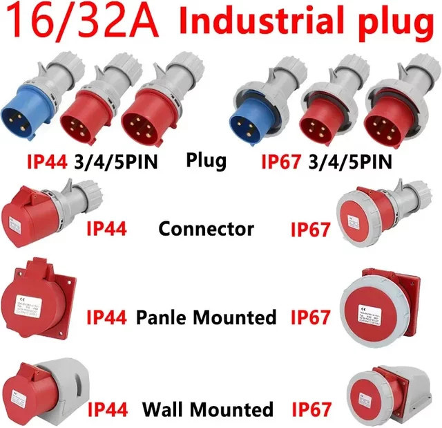 Industriestecker und Buchse FRONCS IP67 wasserdicht, 16A/32A elektrischer Steckverbinder für Wandmontage, 3P/4P/5Pin Auswahl - Bild 1