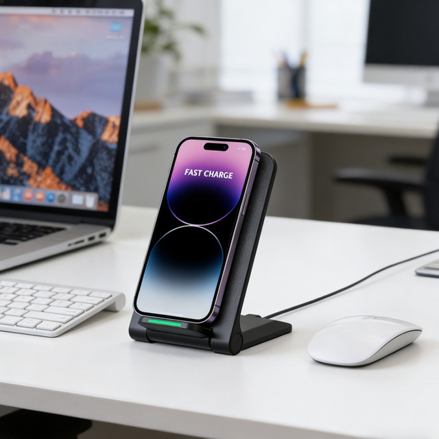 VIKEFON Kabelloses Ladegerät in Schwarz für iPhone, Samsung und Xiaomi – Induktions-Ladestation - Bild 1